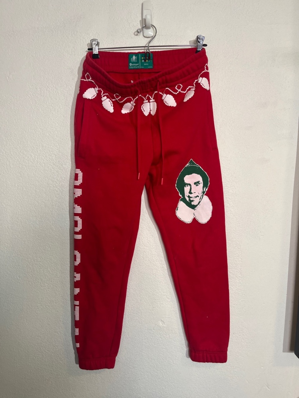 ELF Red Holiday Jogger Pants with White Light Graphics